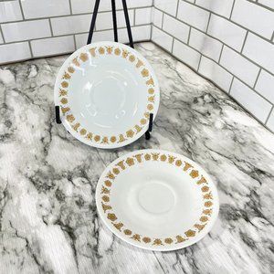 Corelle Butterfly Livingware 1970's Gold Saucers, Set of 2 Replacements 6.25"
